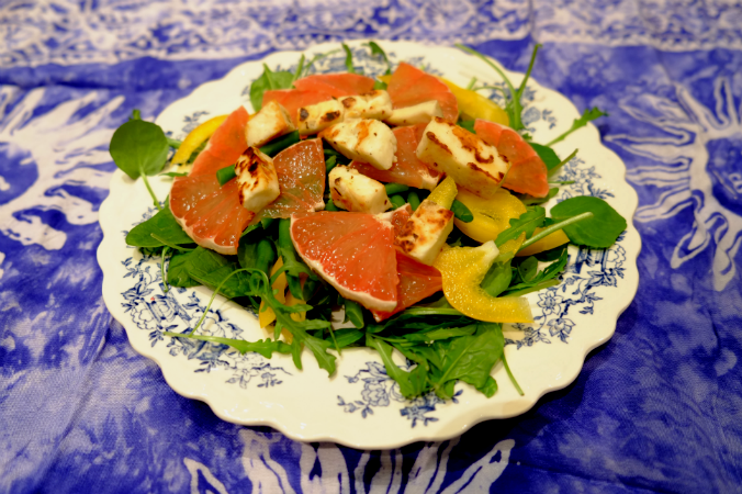 Super-salad with halloumi and pink oranges by @recipesformax